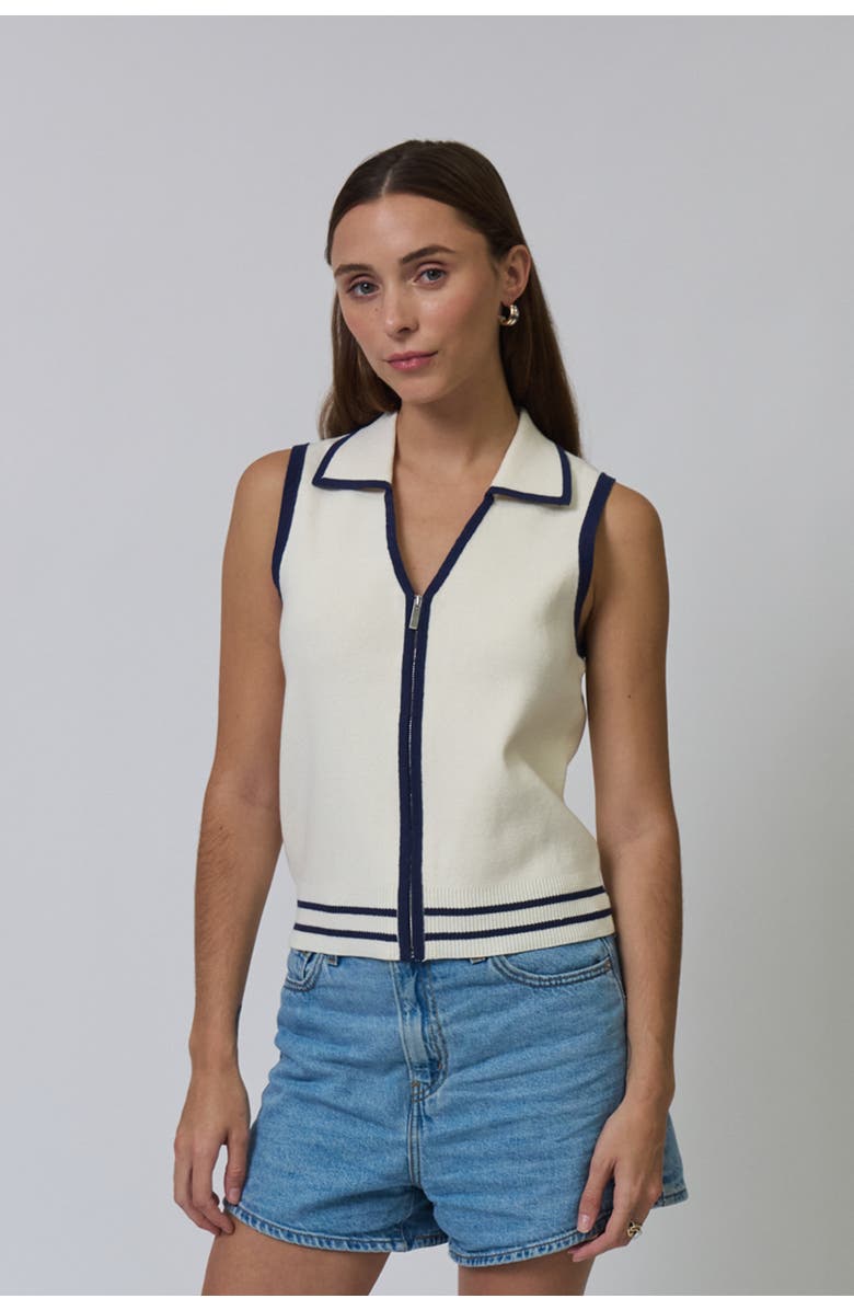 Central Park West Allie Sleeveless Collared Zip Up, Alternate, color, Ivory