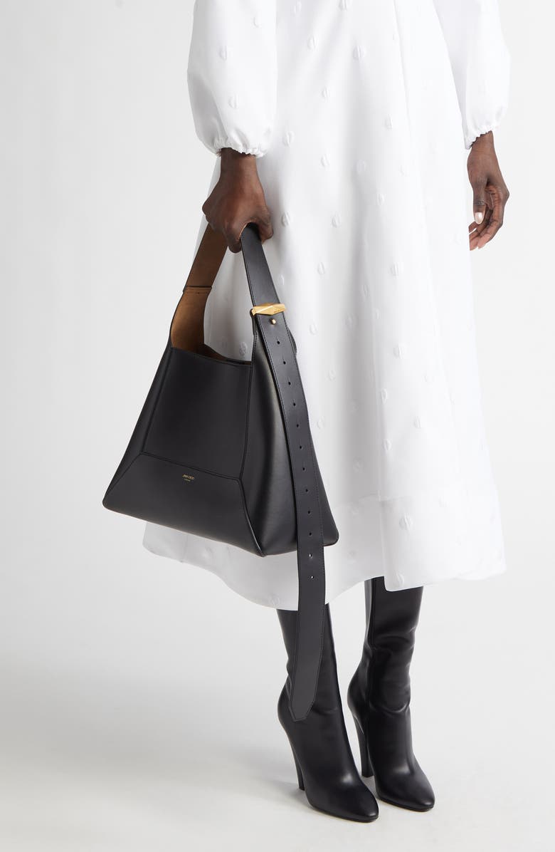 Jimmy Choo Diamond Leather Hobo, Alternate, color, Black/ Gold