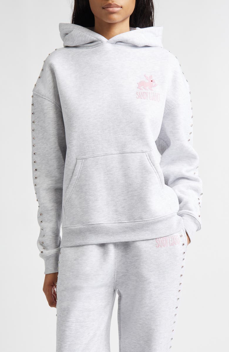 Sandy Liang Mung Bean Terminator Bunny Crystal Embellished Graphic Hoodie, Main, color, Heather Grey