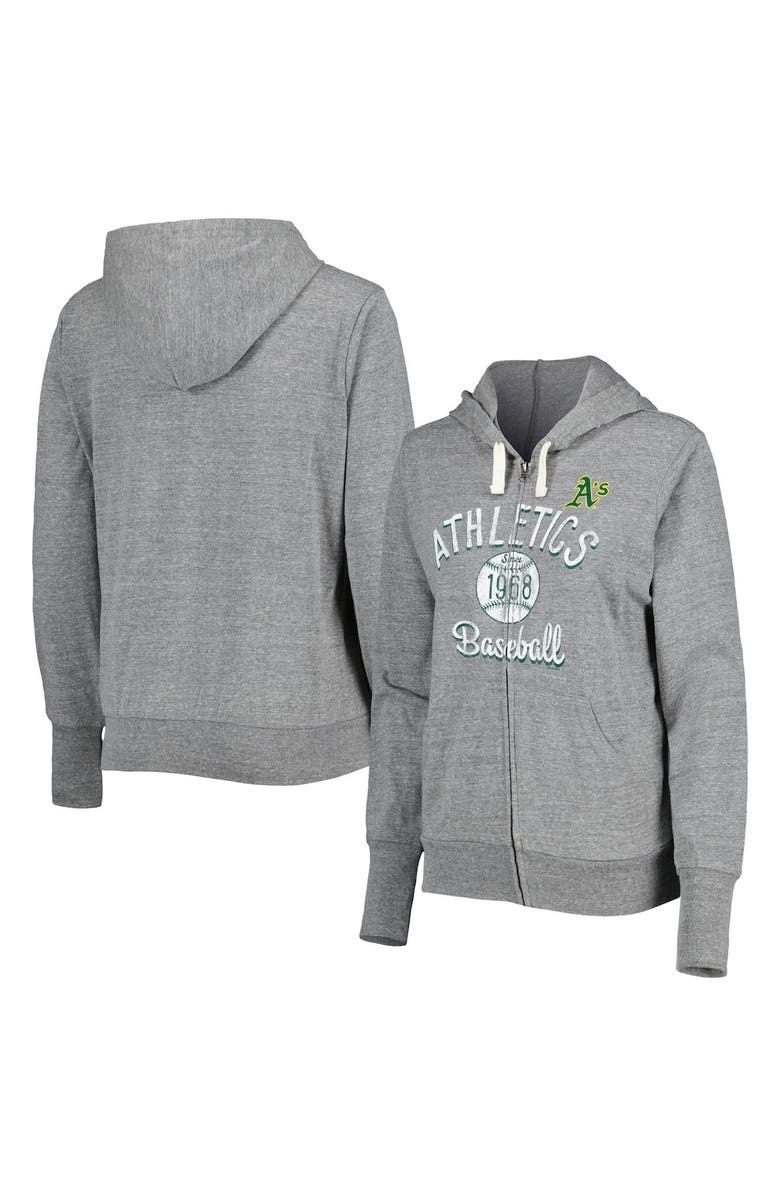 TOUCH BY ALYSSA MILANO Women's Touch Gray Oakland Athletics Training Camp Tri-Blend Full-Zip Hoodie, Main, color, 