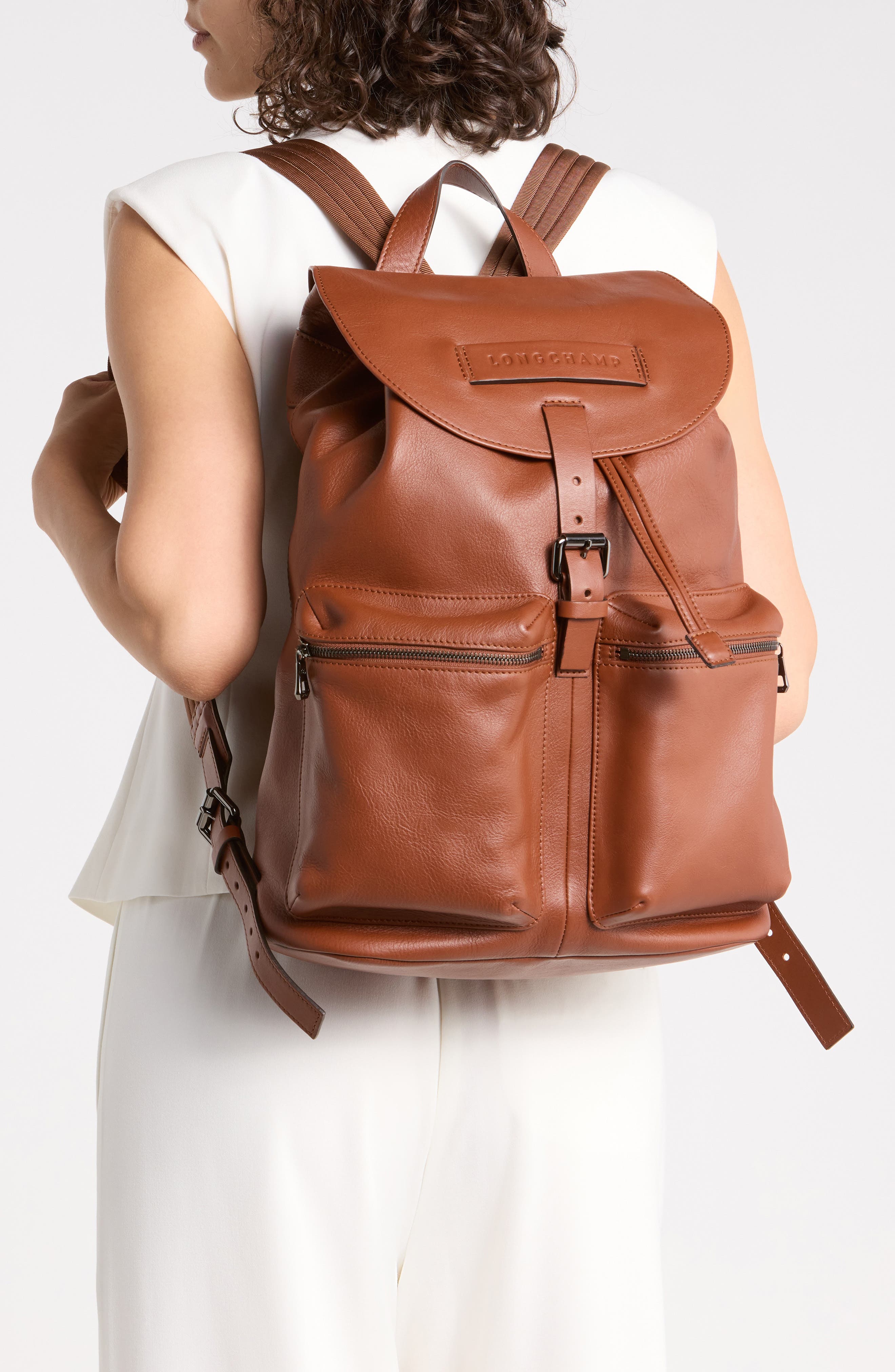 LC3D Large Leather Backpack, Alternate, color, COGNAC