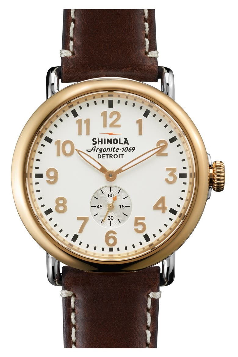The Runwell Leather Strap Watch, 41mm, Main, color, WHITE/ COFFEE BROWN