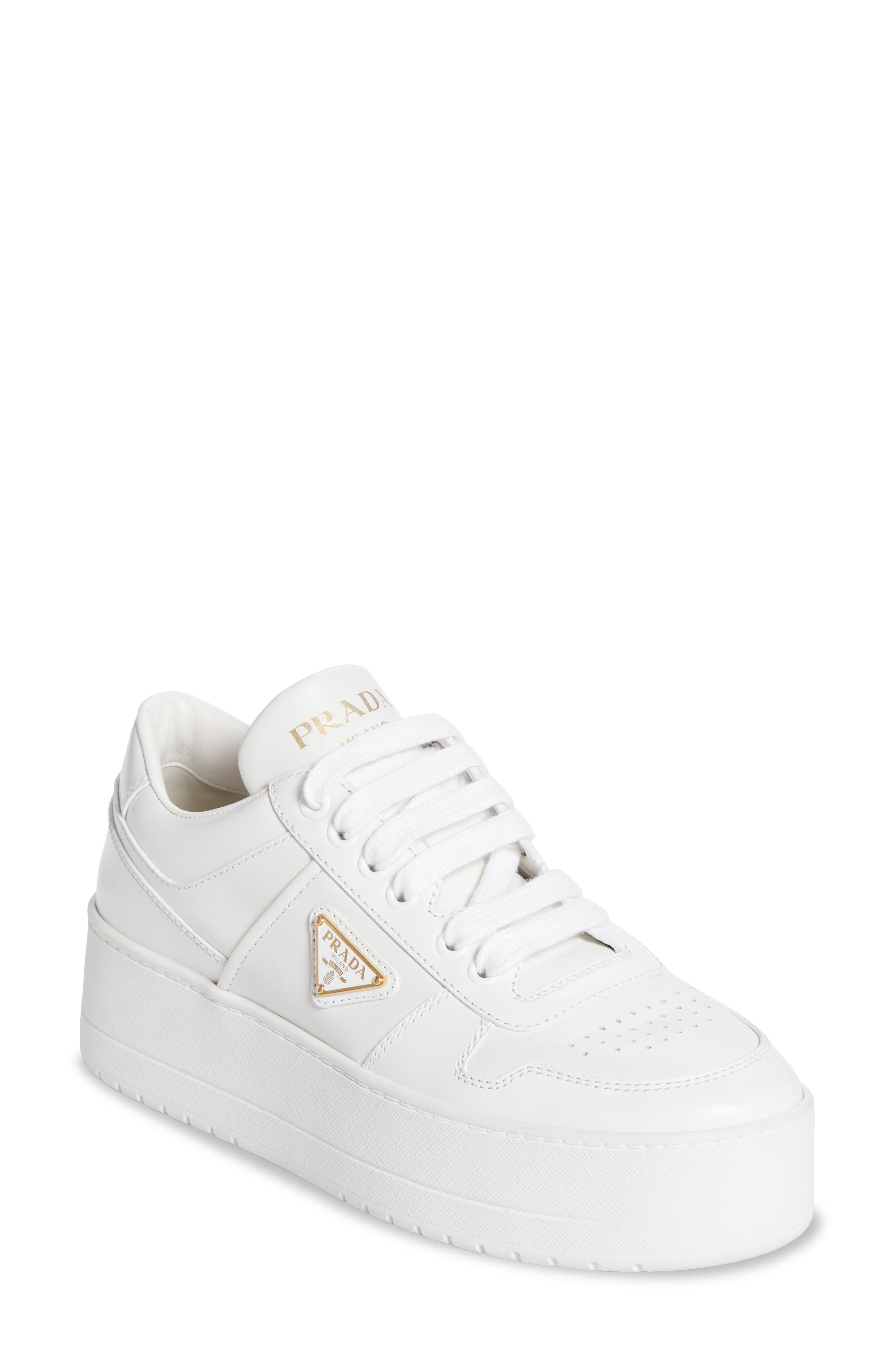 Prada Downtown Flatform Sneaker, Main, color, Bianco