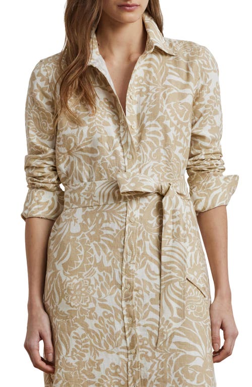 Ralph Lauren Lauren Floral Long Sleeve Linen Midi Shirtdress In Cream/tan