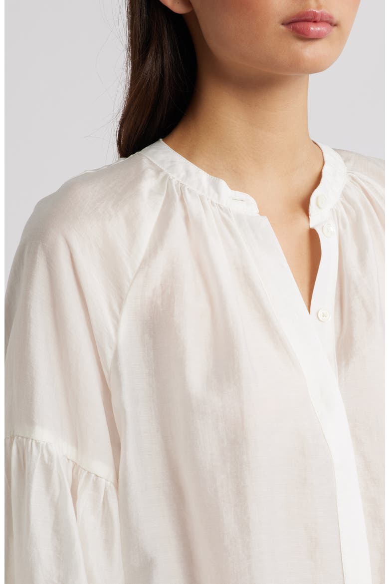 Shirred Balloon Sleeve Button-Up Top, Alternate, color, WINTER WHITE