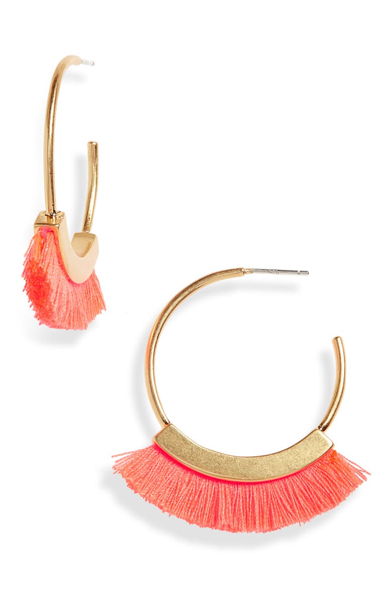 Fringe Hoop Earrings, Main, color, ELECTRIC PINK