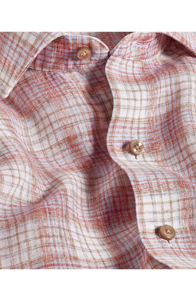 David Donahue Linen Check Sport Shirt, Alternate, color, Red/ Multi