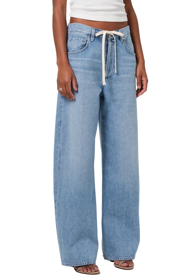 Brynn Drawstring High Waist Wide Leg Jeans, Main, color, BLUE LACE (LT INDIGO)
