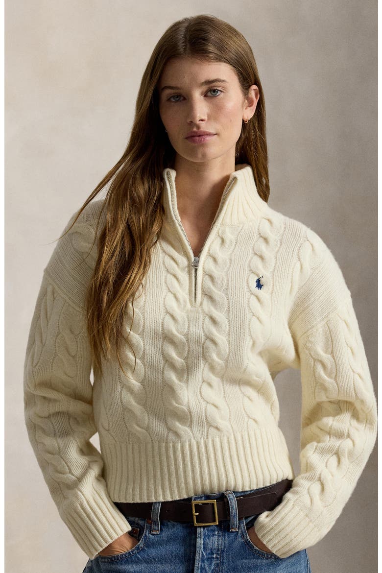 Cable Wool & Cashmere Half-Zip Sweater, Alternate, color, AUTHENTIC CREAM