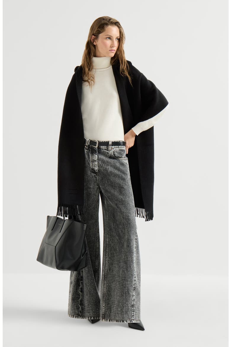 Hooded wool and cashmere knit scarf, Alternate, color, Black