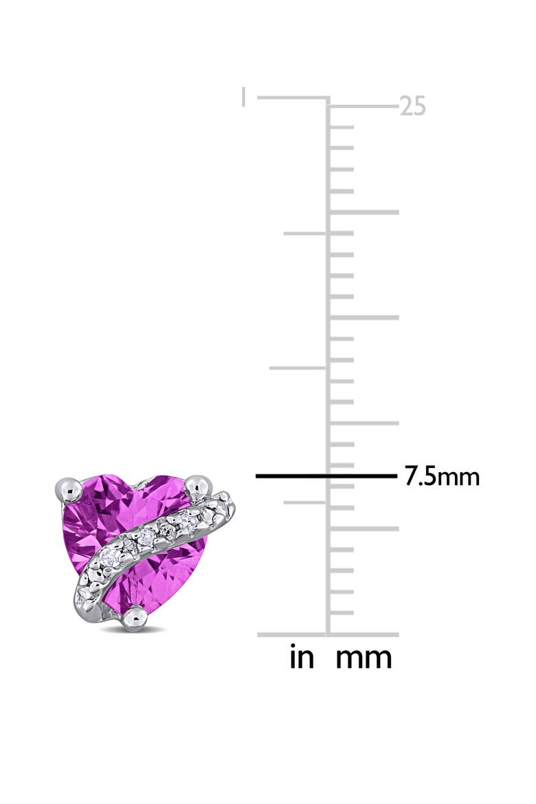Sterling Silver Lab Grown Pink Sapphire & Diamond Heart Stud Earrings, Alternate, color, PINK
