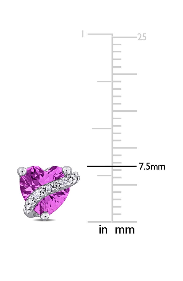 DELMAR Sterling Silver Lab Grown Pink Sapphire & Diamond Heart Stud Earrings, Alternate, color, Pink
