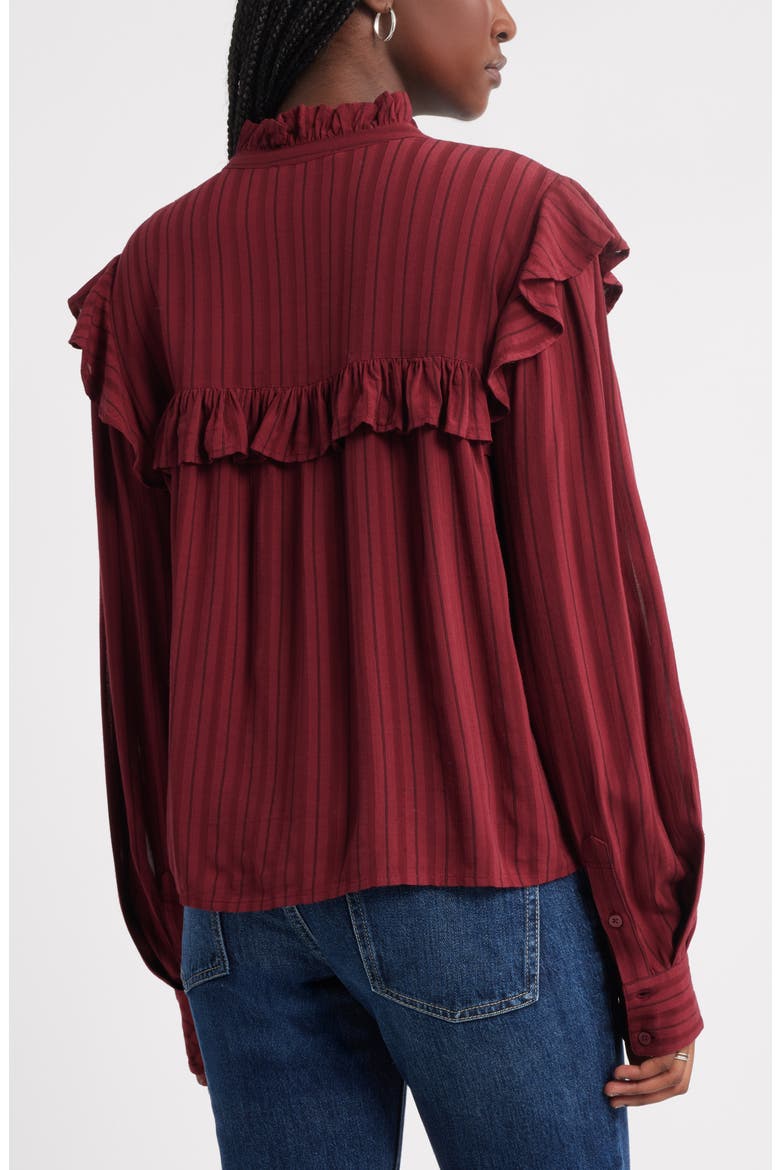 Ruffle Button-Up Shirt, Alternate, color, RED GRAPE