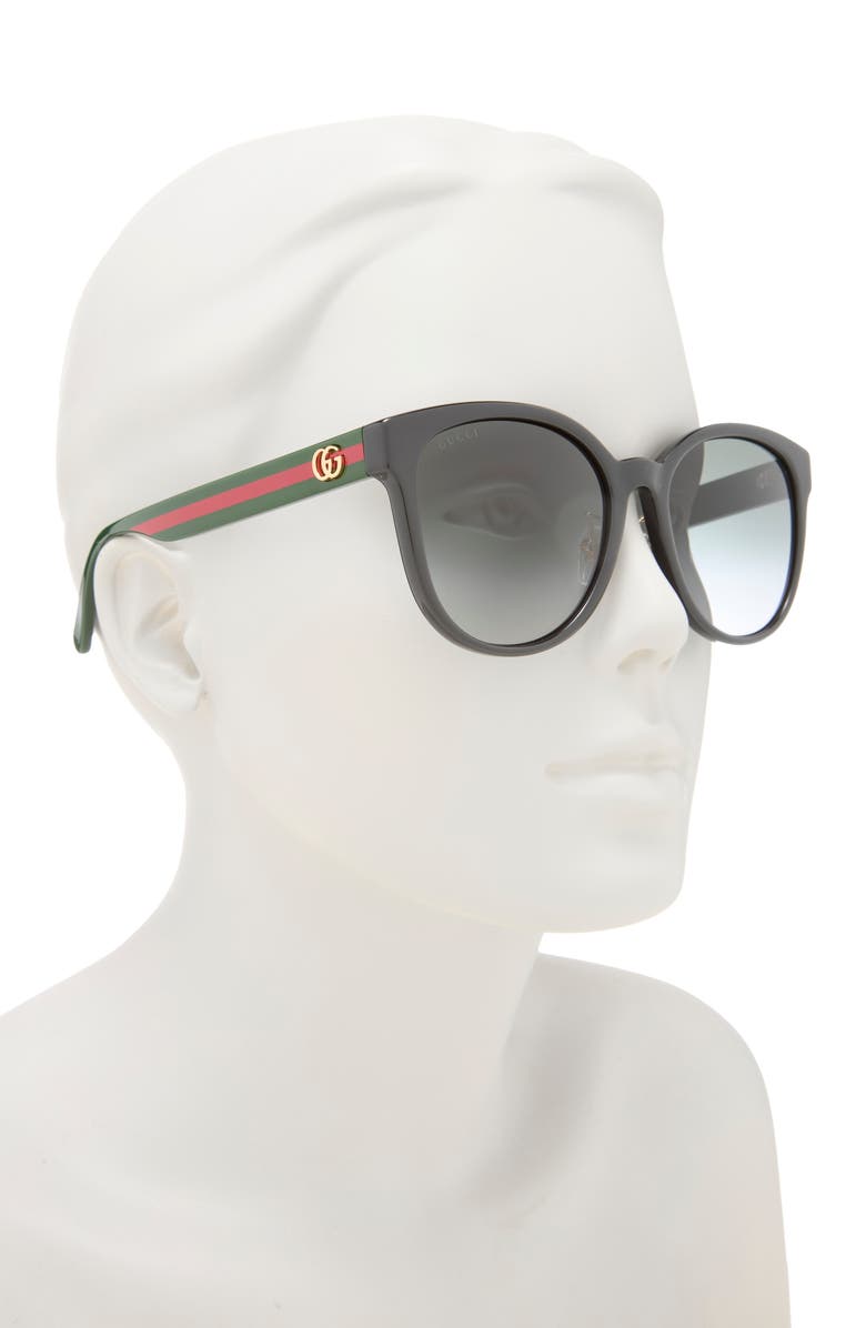 Gucci 55mm Round Sunglasses, Alternate, color, Black Green Grey