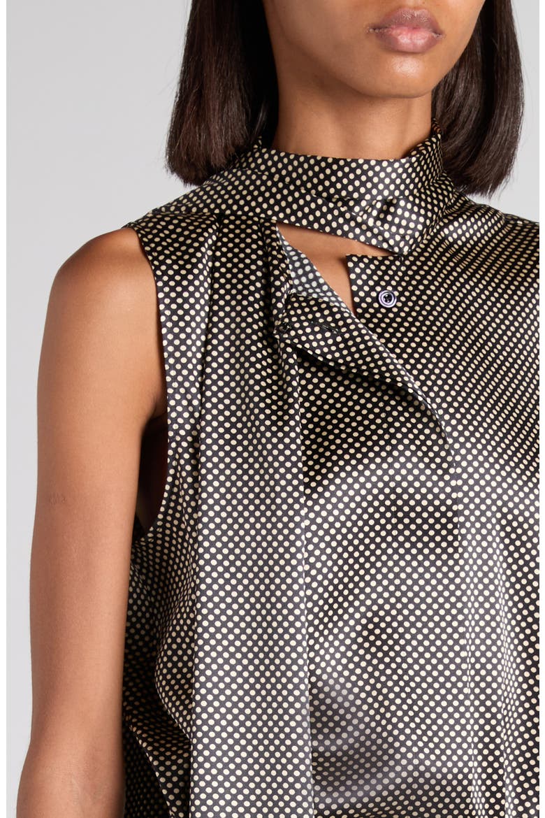 Sleeveless Lavalliere Stretch Silk Satin Top, Alternate, color, ZBLAW BLACK/ WHITE