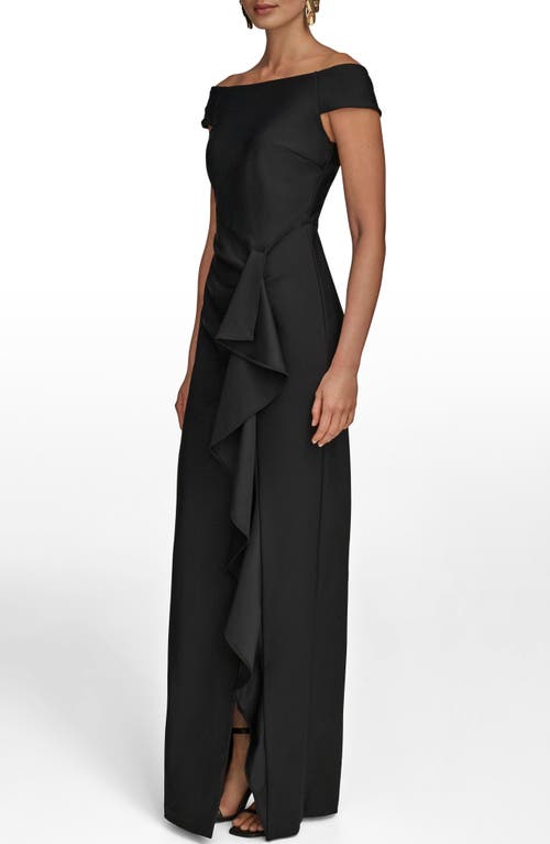 Donna Karan New York Side Ruffle Off The Shoulder Gown In Black