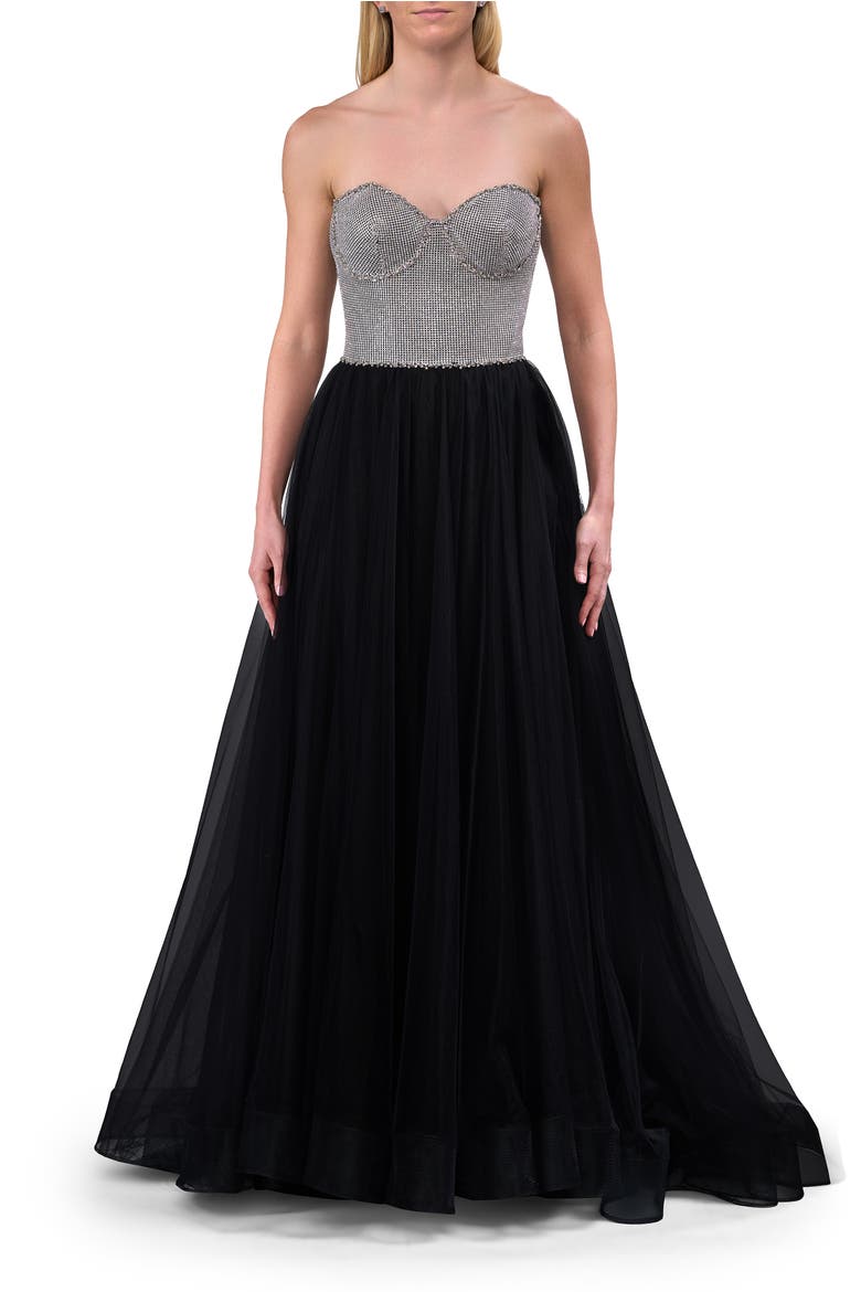 Unique Rhinestone Top with Tulle Skirt Prom Dress, Main, color, Black