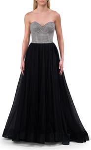 La Femme Unique Rhinestone Top with Tulle Skirt Prom Dress