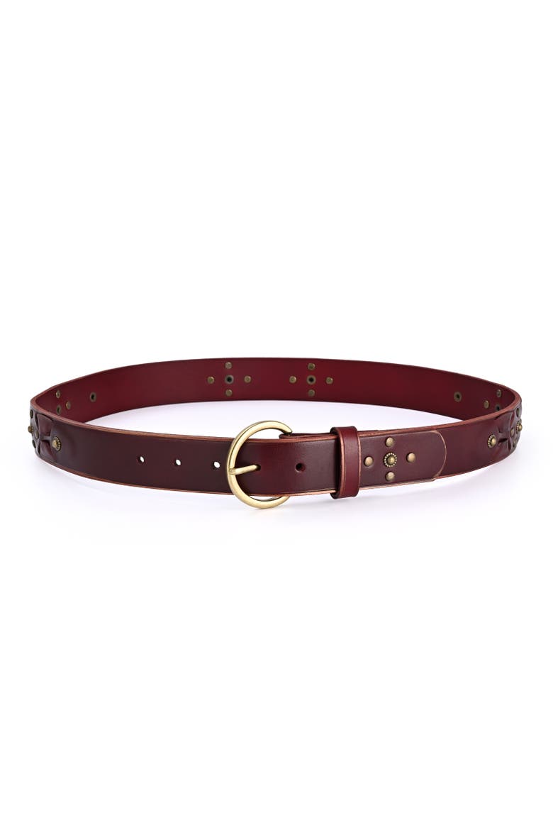 Gia Genuine Leather Studded Vintage Inspired Belt, Alternate, color, Red
