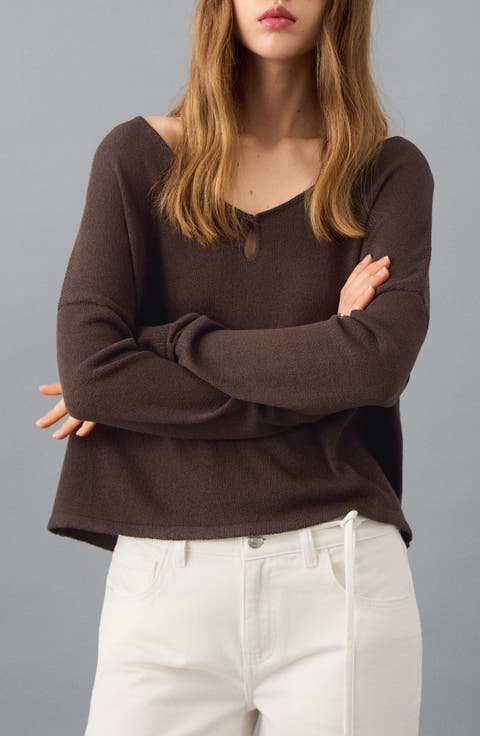 Semisheer V-Neck Crop Sweater