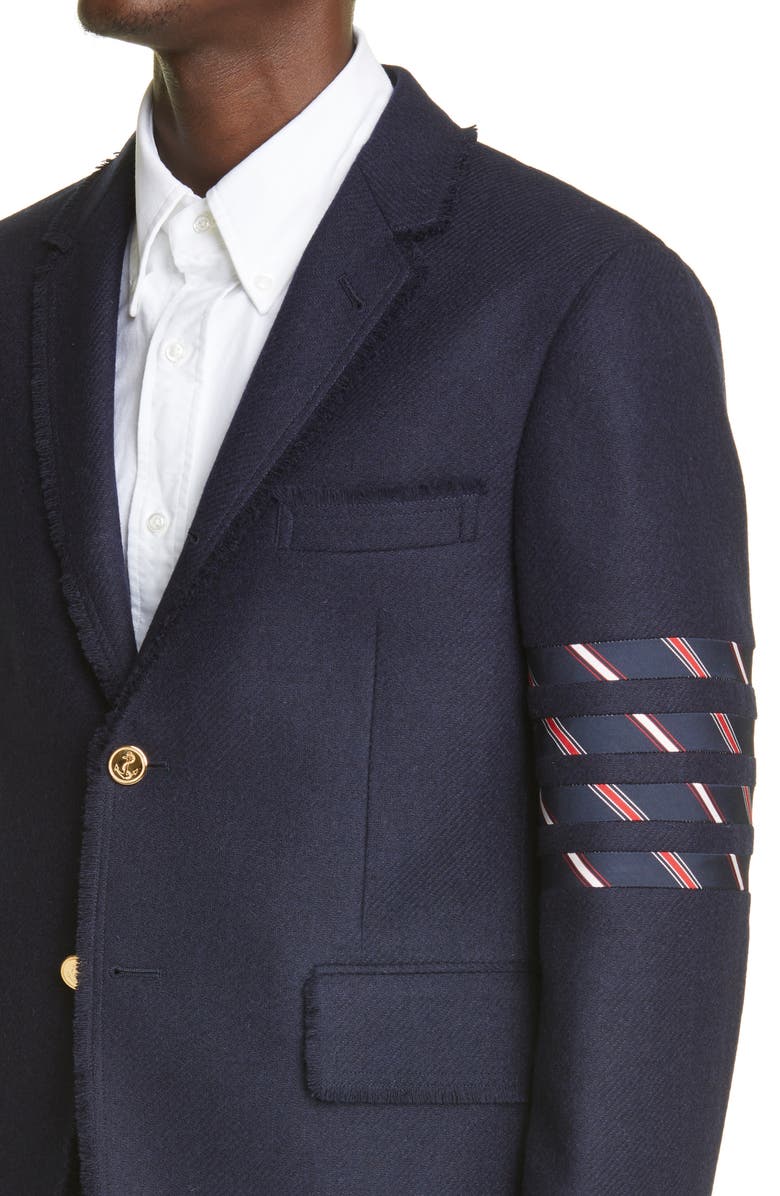 Thom Browne 4-Bar Frayed Wool Sport Coat, Alternate, color,