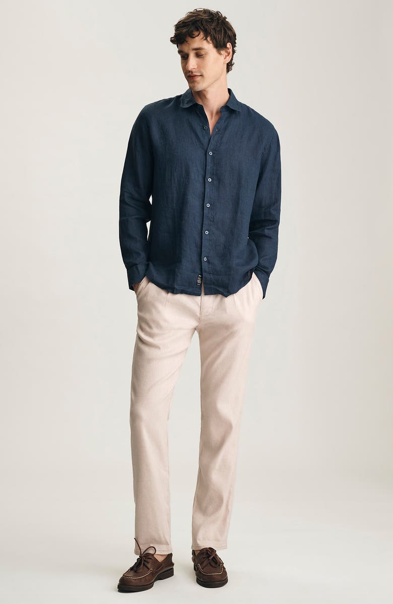 Mavi Jeans Regular Fit Linen Button-Up Shirt, Alternate, color, Black Iris
