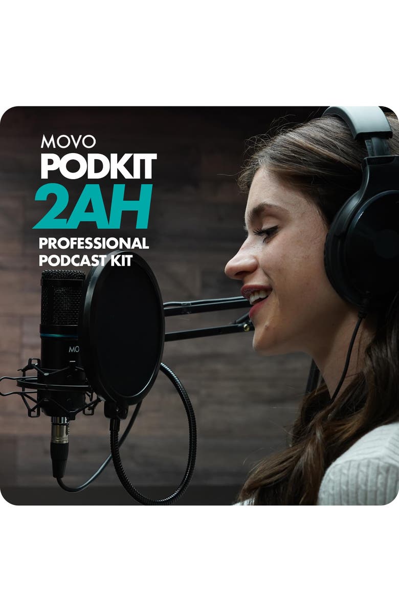 MOVO PodKit2AH Podcast Equipment Bundle for 2 Condenser Microphone Kit with USB Audio Interface for Computers, Alternate, color, Black