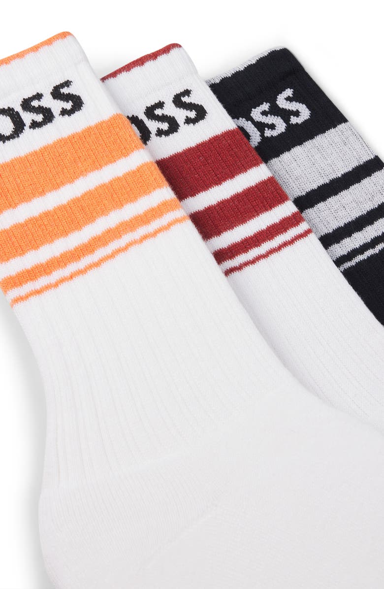 BOSS 3-Pack Logo Stripe Ribbed Crew Socks, Alternate, color, Open Miscellaneous