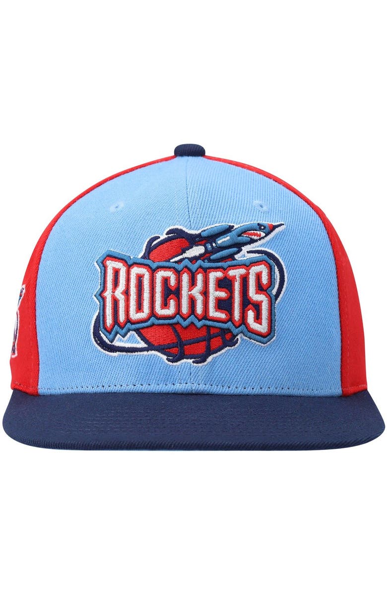 Mitchell & Ness Men's Mitchell & Ness Light Blue/Navy Houston Rockets Hardwood Classics On The Block Snapback Hat, Alternate, color, 