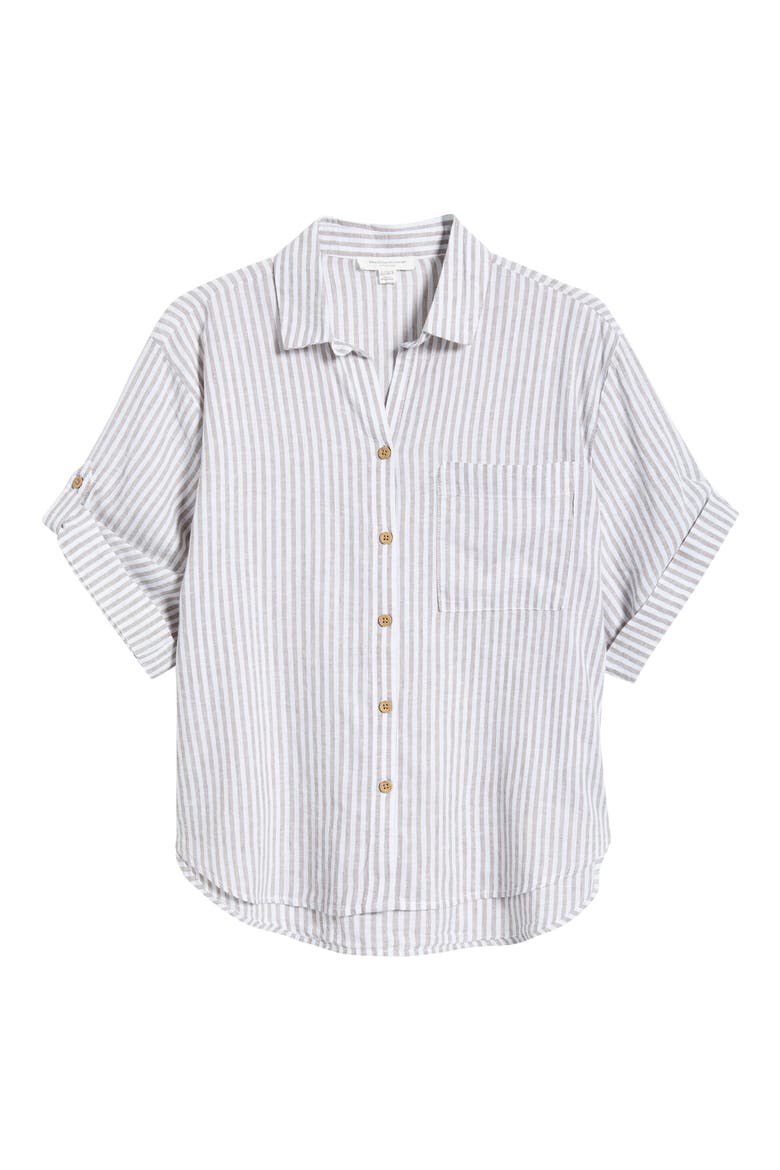 Mason Short Sleeve Stripe Button-Up Shirt, Alternate, color, ARGAN OIL