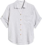 beachlunchlounge Mason Short Sleeve Stripe Button-Up Shirt