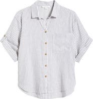 beachlunchlounge Mason Short Sleeve Stripe Button-Up Shirt