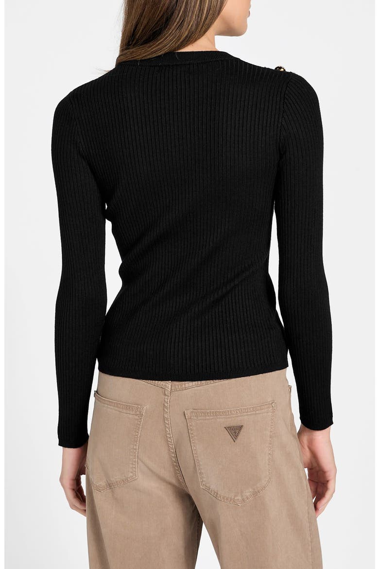 Vonn Button Detail Rib Sweater, Alternate, color, BLACK