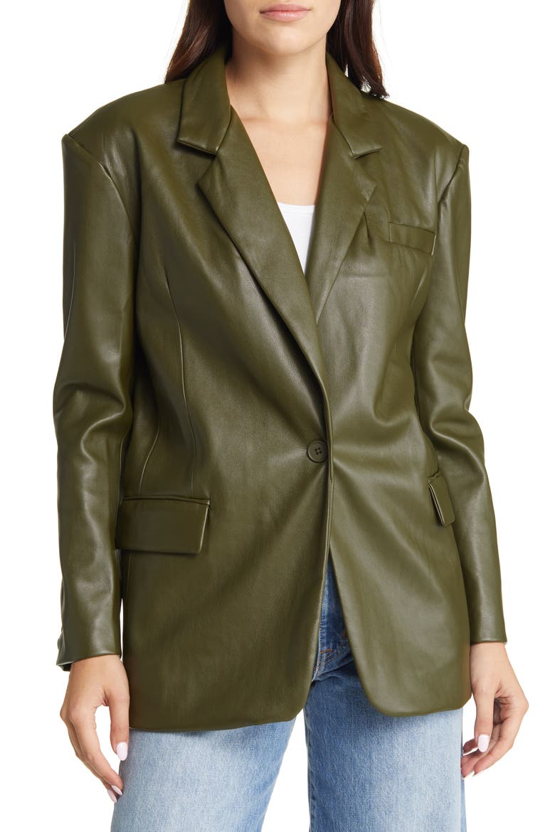 Oversize One-Button Faux Leather Blazer, Alternate, color, MONEY MAKER