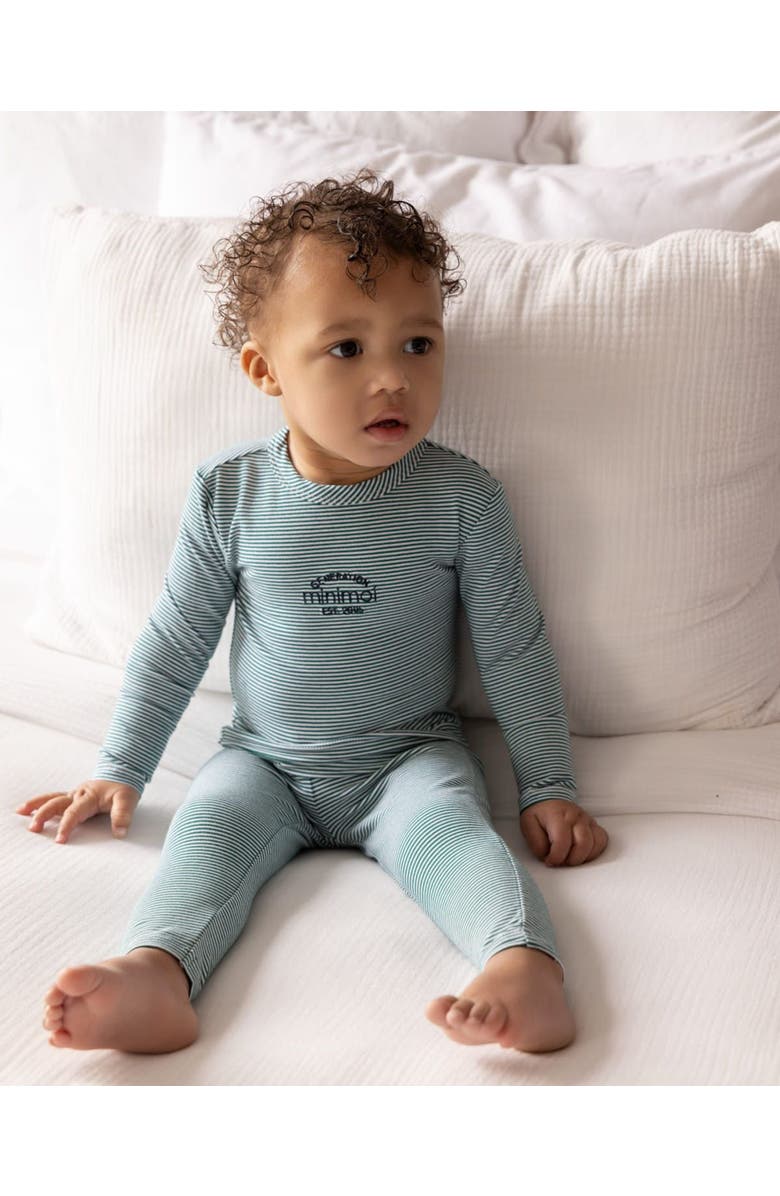 MiniMoi Kid's Mini-Stripe Generation Pajama Set, Alternate, color, Emerald Green