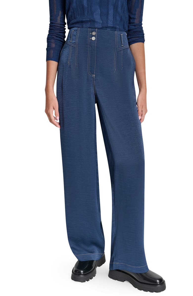 DKNY Topstitch Straight Leg Pants, Main, color, Hudson Blue