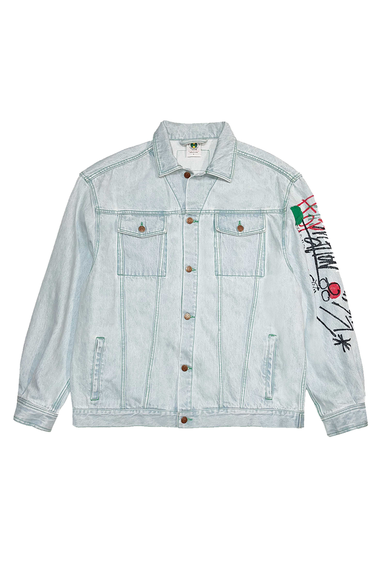 Oversize Denim Graffiti Jacket, Main, color, Ice Blue