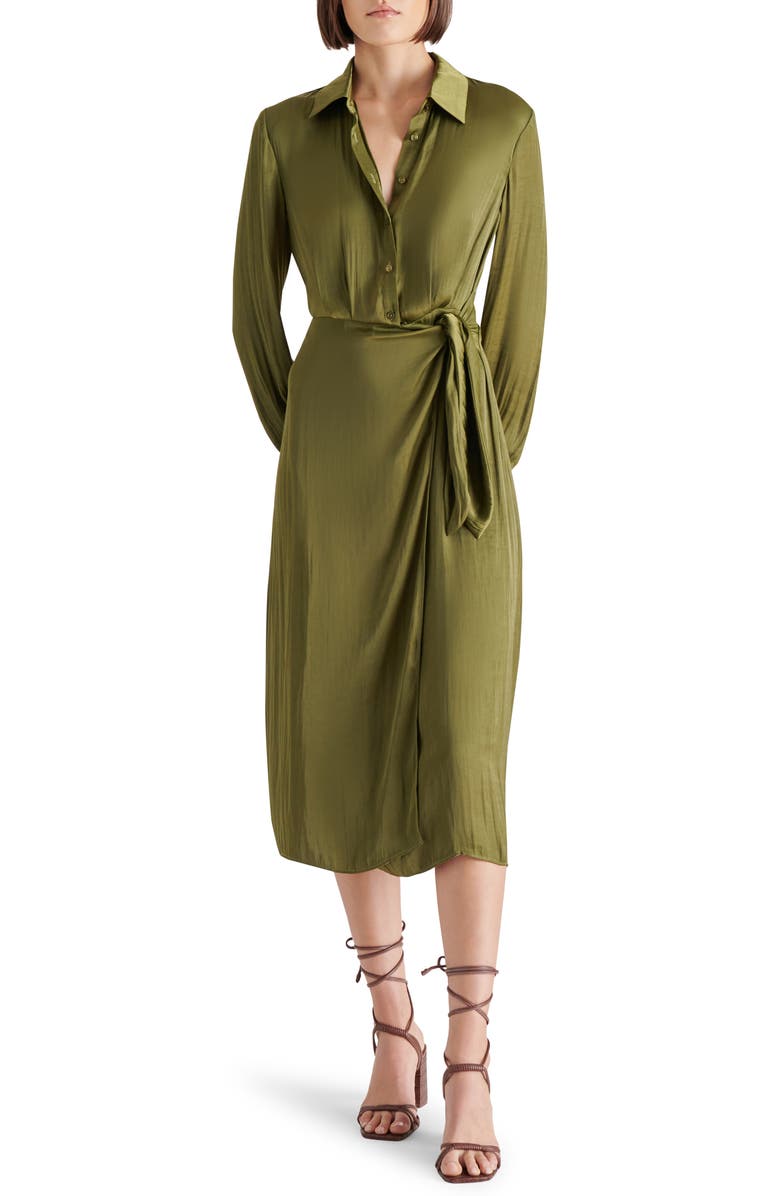 Steve Madden Long Sleeve Satin Wrap Dress, Main, color, 