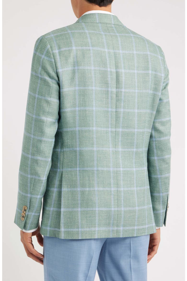 250th Capsule Myles Unconstructed Green Windowpane Check Slub Wool & Silk Blend Sport Coat, Alternate, color, SAGE