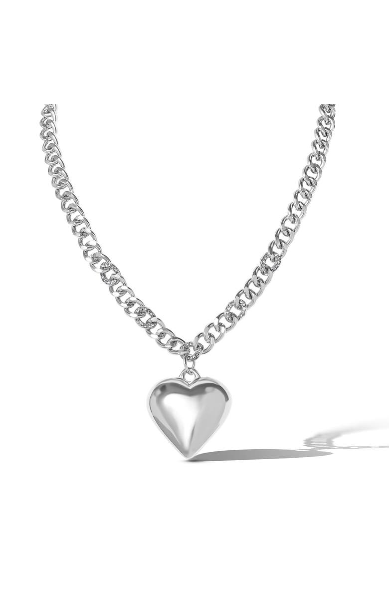 Jessica Simpson Silver-Tone Chunky Heart Pendant Chain Necklace, Alternate, color, Silver
