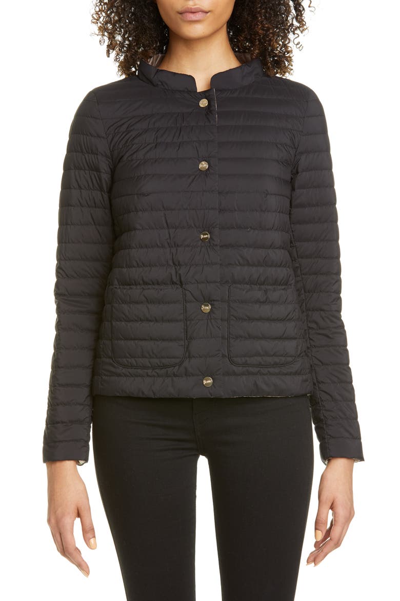Reversible Water Repellent Down Puffer Jacket, Main, color, BLACK/ TAUPE