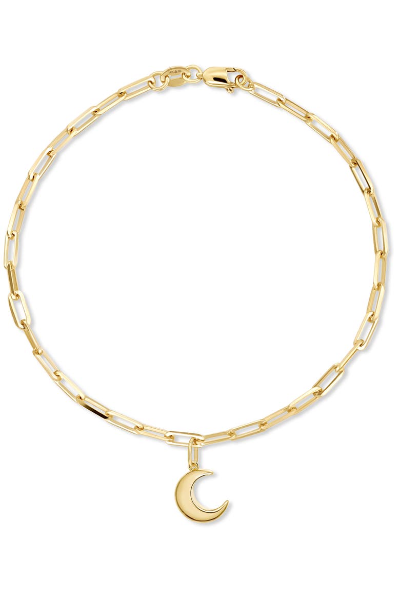 Crescent Moon Charm with Paperclip Chain Bracelet in 14K Gold, 7", Main, color, Yellow Gold