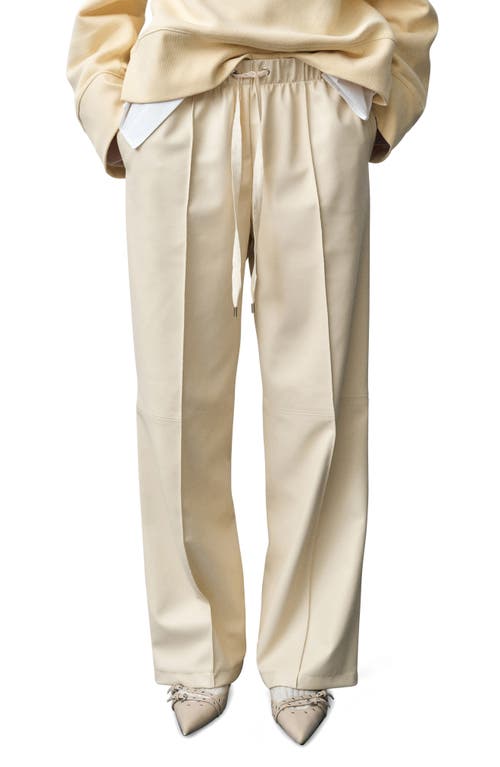 Shop Mango Wide Leg Faux Leather Pants In Ecru