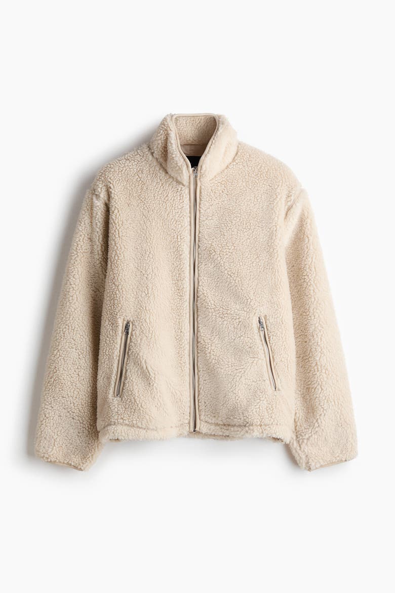 Teddy Fleece Jacket With Zipper, Alternate, color, Light beige
