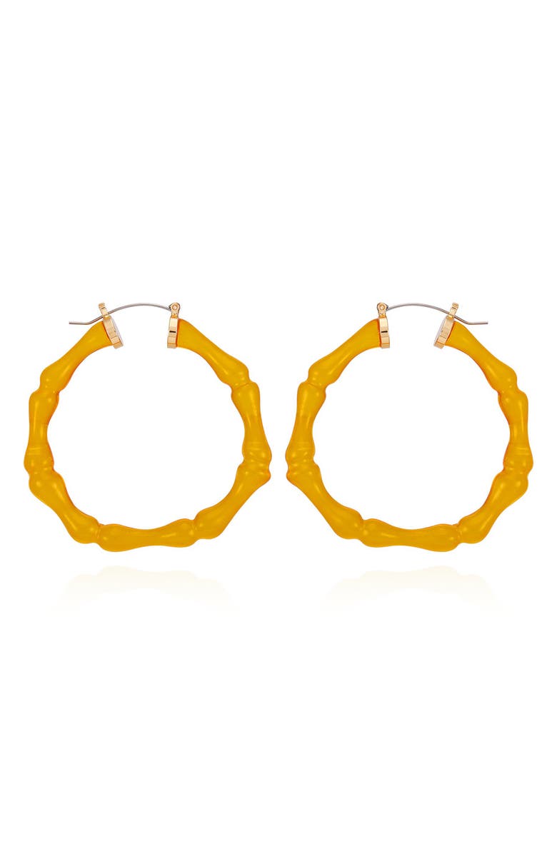 GUESS Yellow Lucite Bamboo Shape Hoop Earrings, Main, color, 