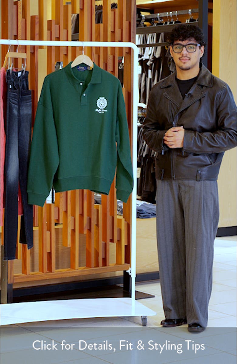 Relaxed Fit Fleece Graphic Polo Sweatshirt, sales video thumbnail