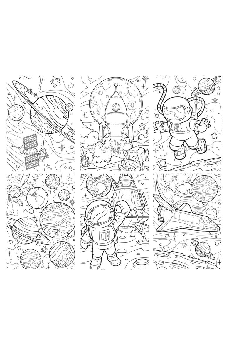 48 Piece Coloring Puzzles - Space Explorers - 6-Pack with Markers, Alternate, color, Multicolor