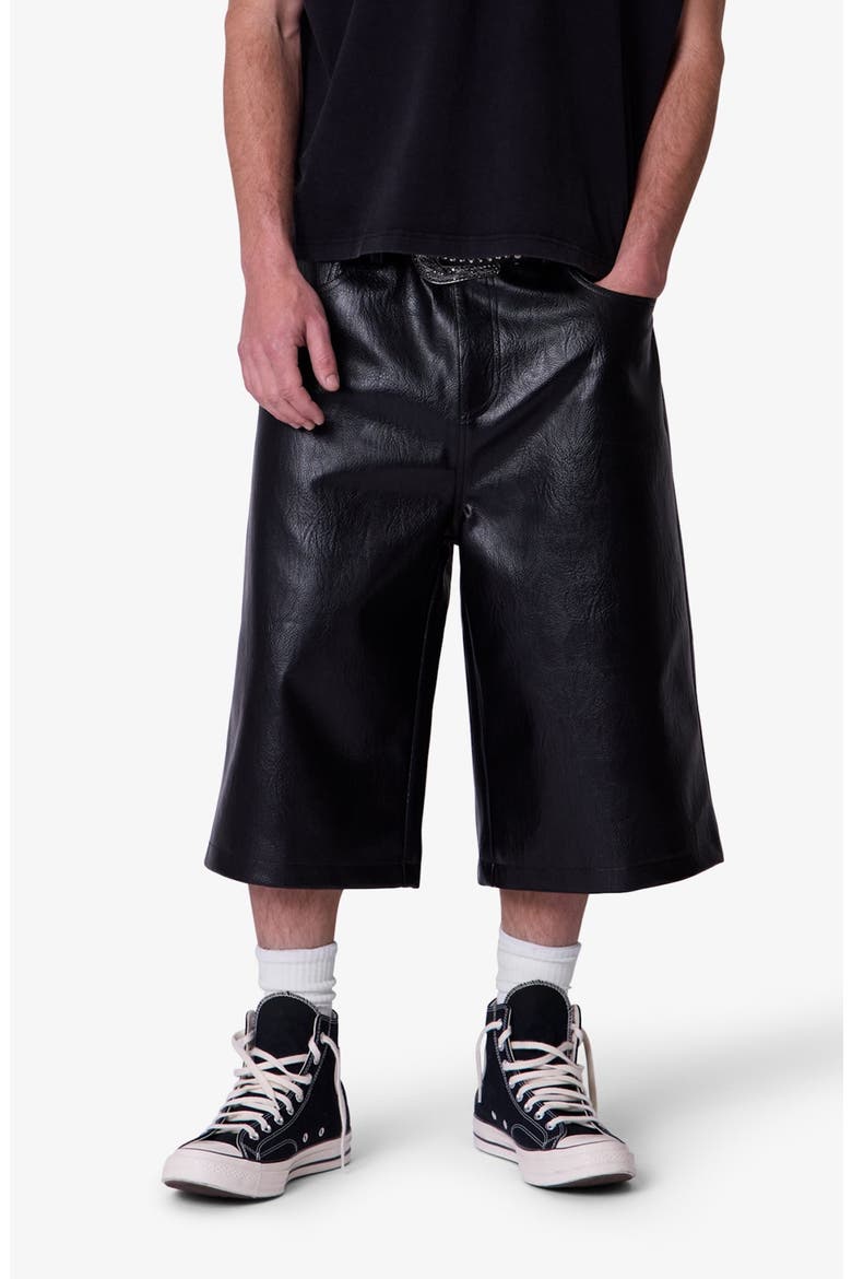 Raw Ultra Baggy Faux Leather Shorts, Main, color, BLACK