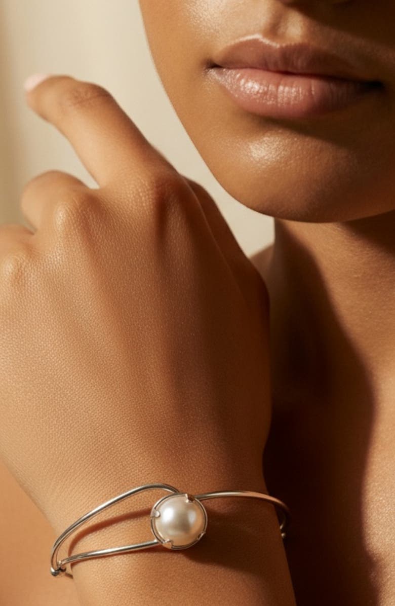 MacRae & Co. x SHARINA Faux Pearl Buckle Bracelet, Alternate, color, Silver