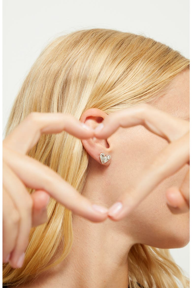 Sterling Silver Plated Heart Earrings, Alternate, color, Silver